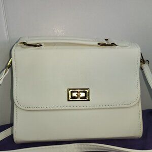 Lt Cream Colored Leather Handbag with Adjustable Crossbody Strap 8"X7"